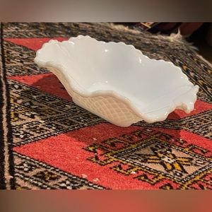 Vintage Hazel Atlas Square, White Milk Glass Diamond Cut Bowl